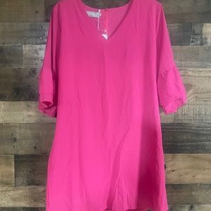 Women's Casual Loose Comfy V-Neck Mid-Sleeve A-Line Dress Solid Color Fashion Pa